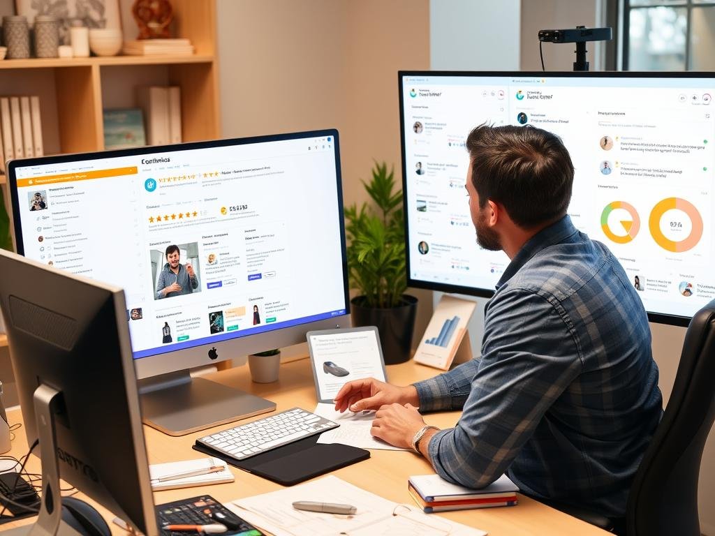 E-commerce manager analyzing product reviews and customer feedback E-commerce manager analyzing product reviews and customer feedback