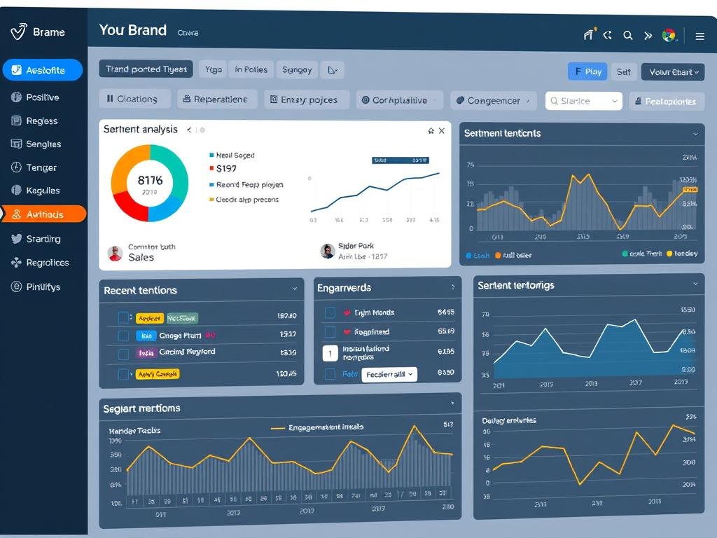 Social media monitoring dashboard showing brand mentions and sentiment analysis Social media monitoring dashboard showing brand mentions and sentiment analysis